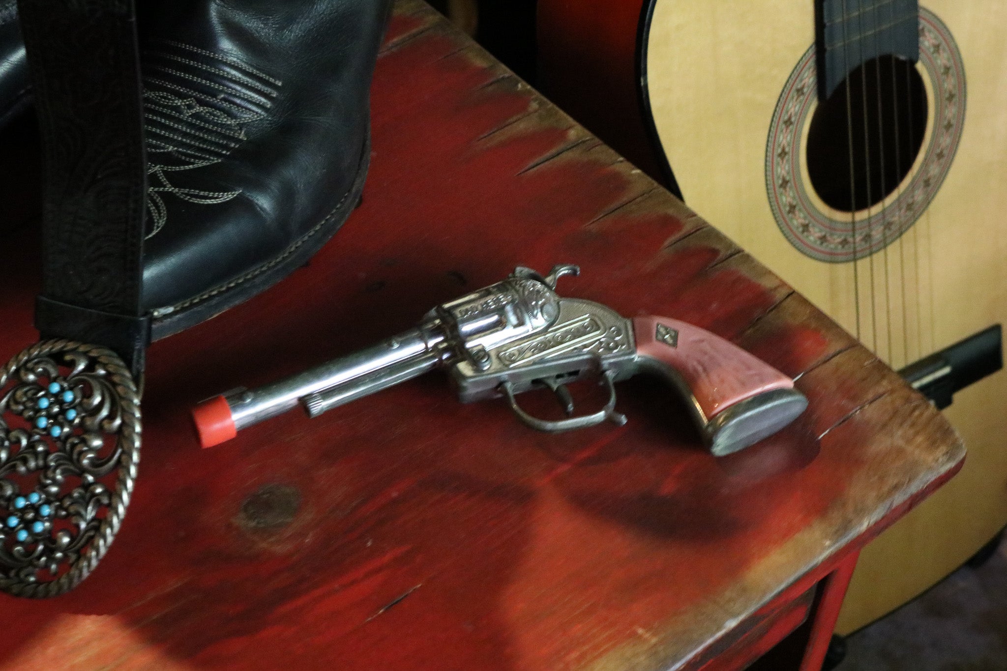 Toy Pistol Cap Gun with Red Handle and Tip for Safety