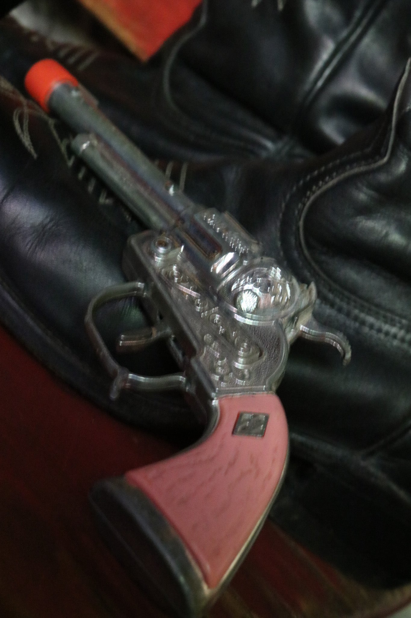 Toy Pistol Cap Gun with Red Handle and Tip for Safety