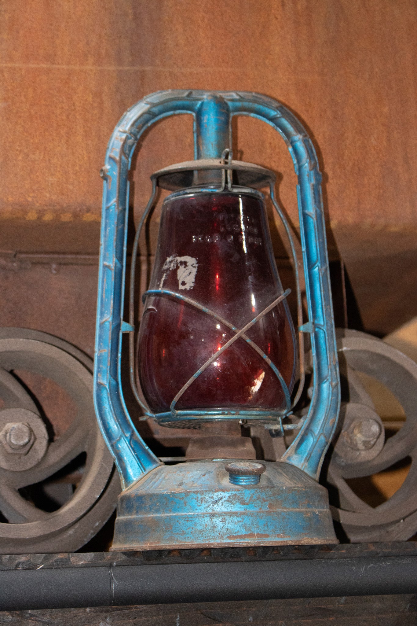Antique Rustic Lantern with Red Glass