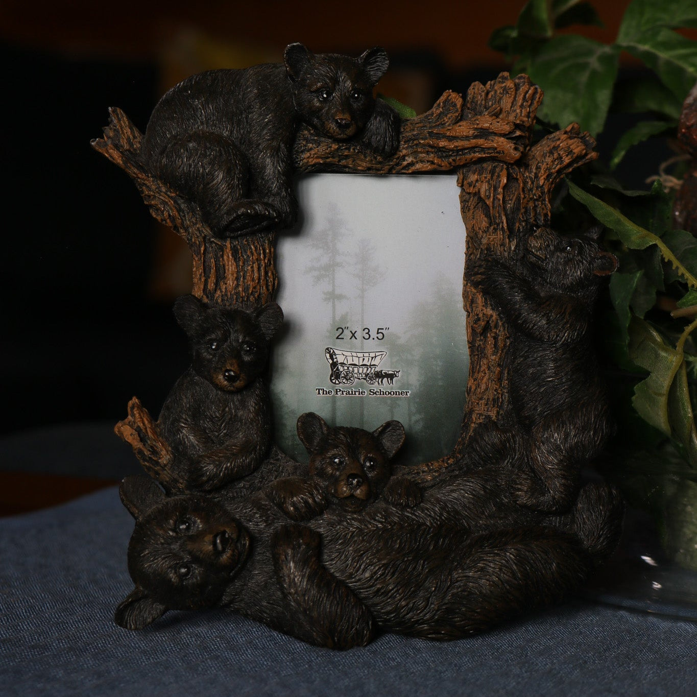 Vintage Resin Molded 4 Black Bears Climbing Over Mama Bear 2" x 3.5" Picture Frame