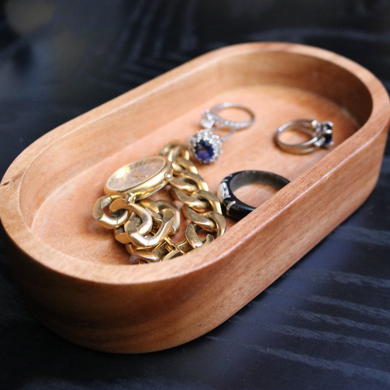Natural Wood Oval Catch All Dish Caddy