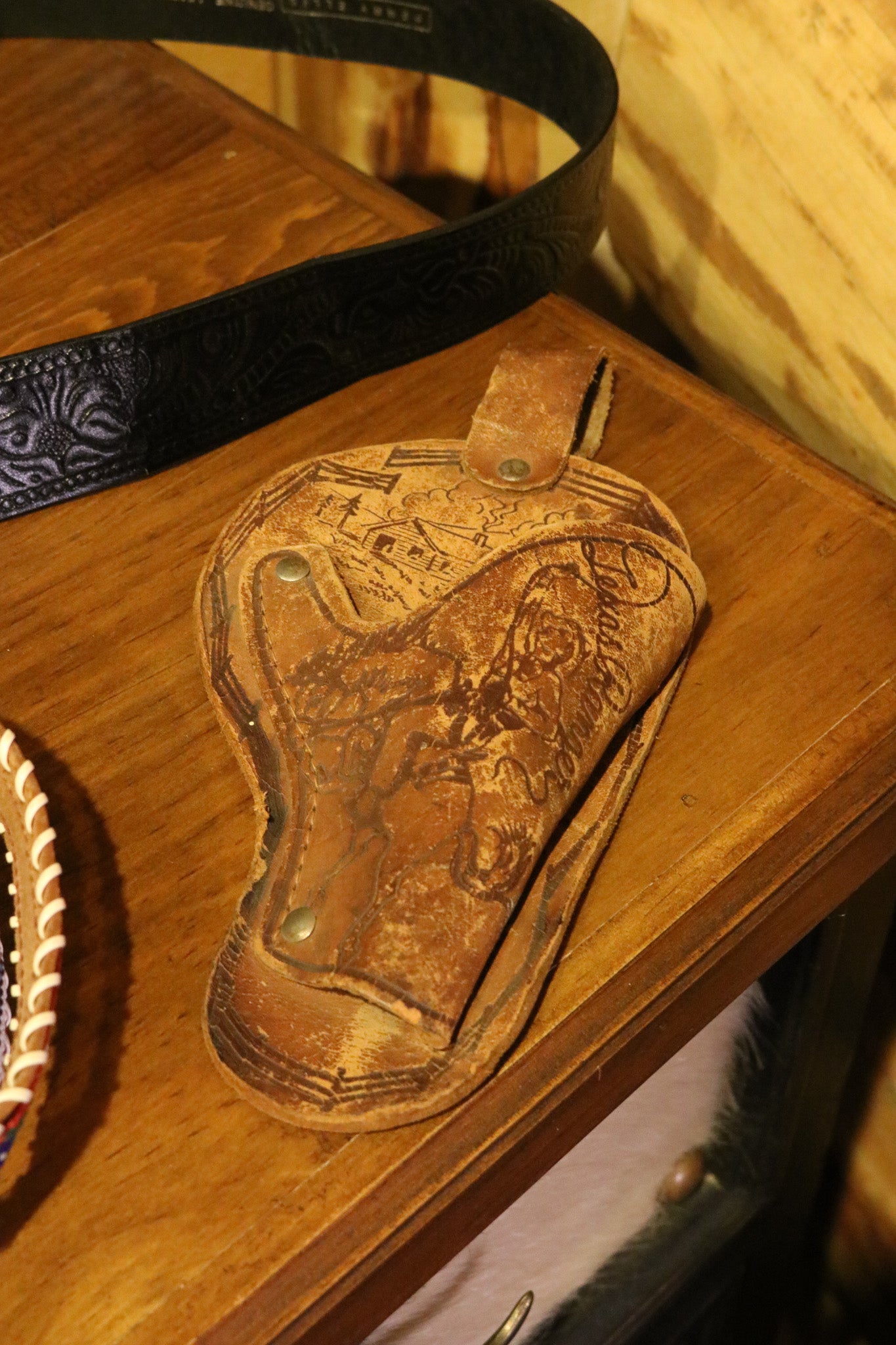 Antique Leather Youth's Gun Holster with Stamped Details
