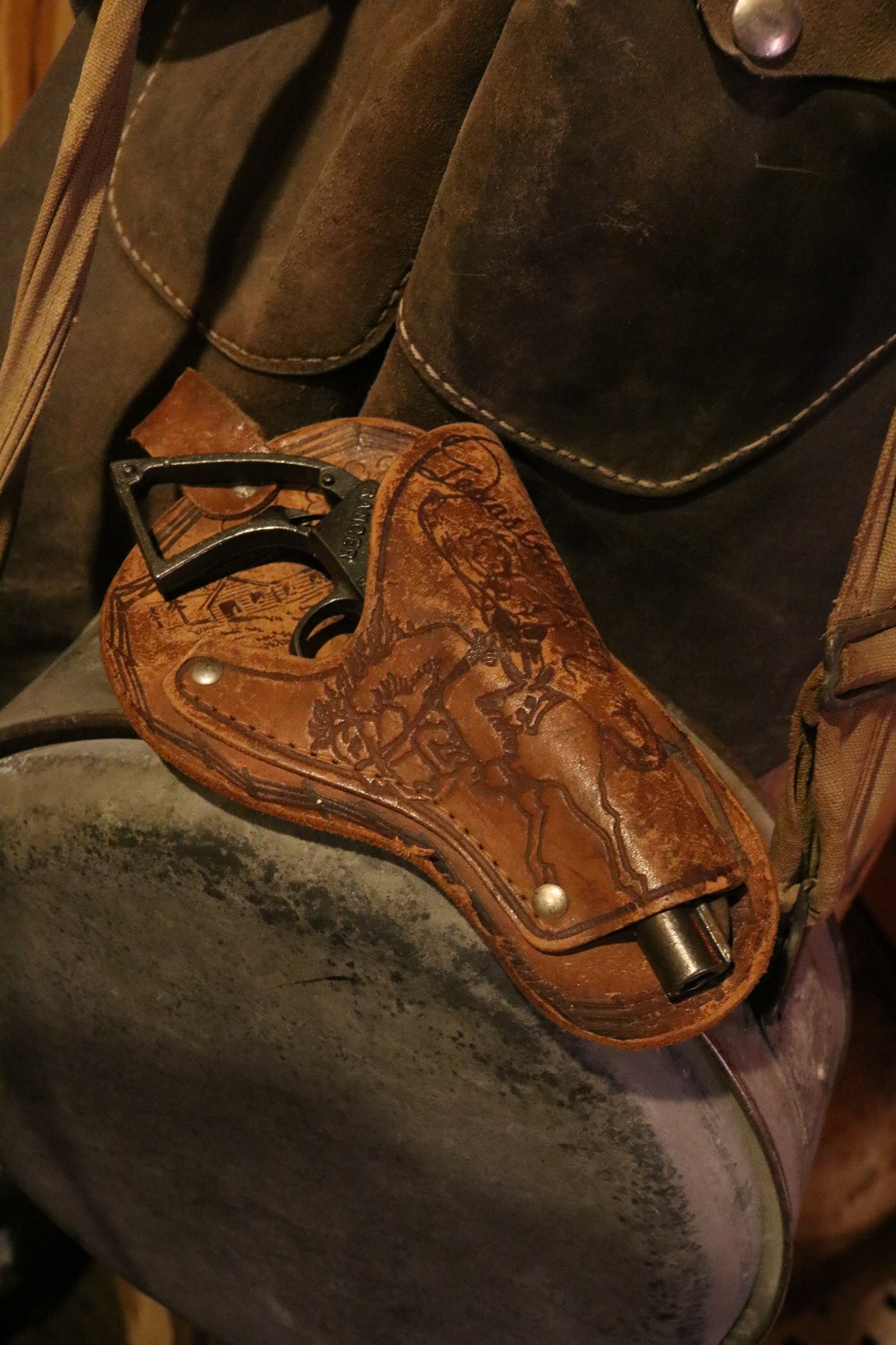 Antique Leather Youth's Gun Holster with Stamped Details