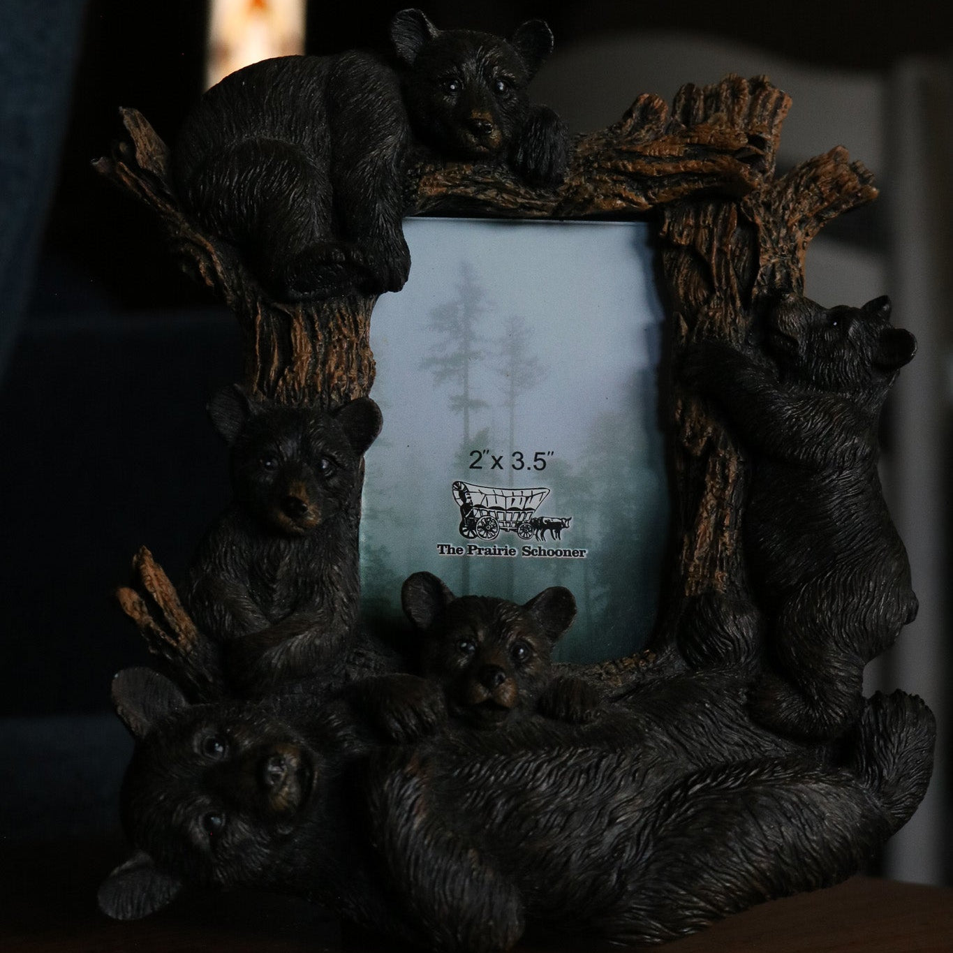 Vintage Resin Molded 4 Black Bears Climbing Over Mama Bear 2" x 3.5" Picture Frame