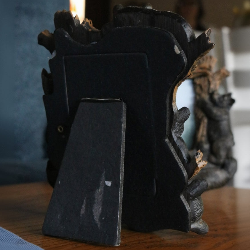 Vintage Resin Molded 4 Black Bears Climbing Over Mama Bear 2" x 3.5" Picture Frame