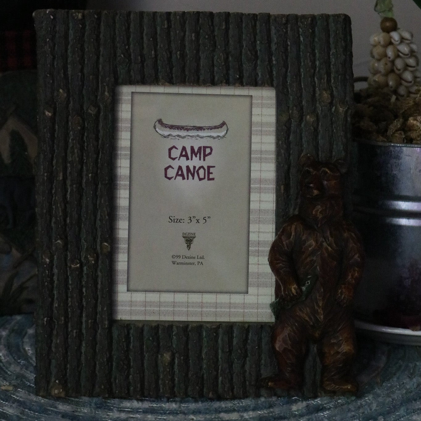 Camp Canoe Brand Resin Bear with Fish and Tree 3"x5" Picture Frame
