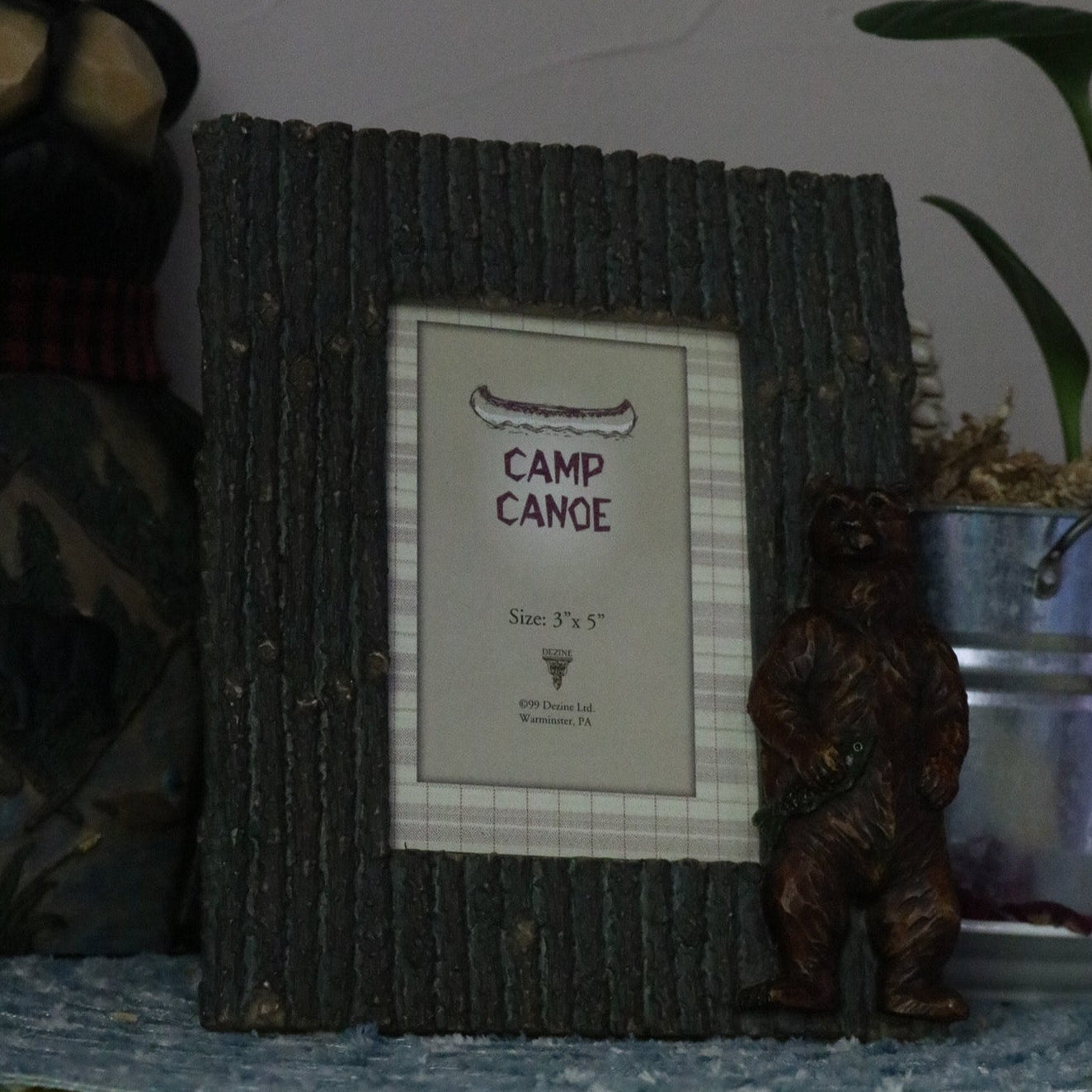 Camp Canoe Brand Resin Bear with Fish and Tree 3"x5" Picture Frame