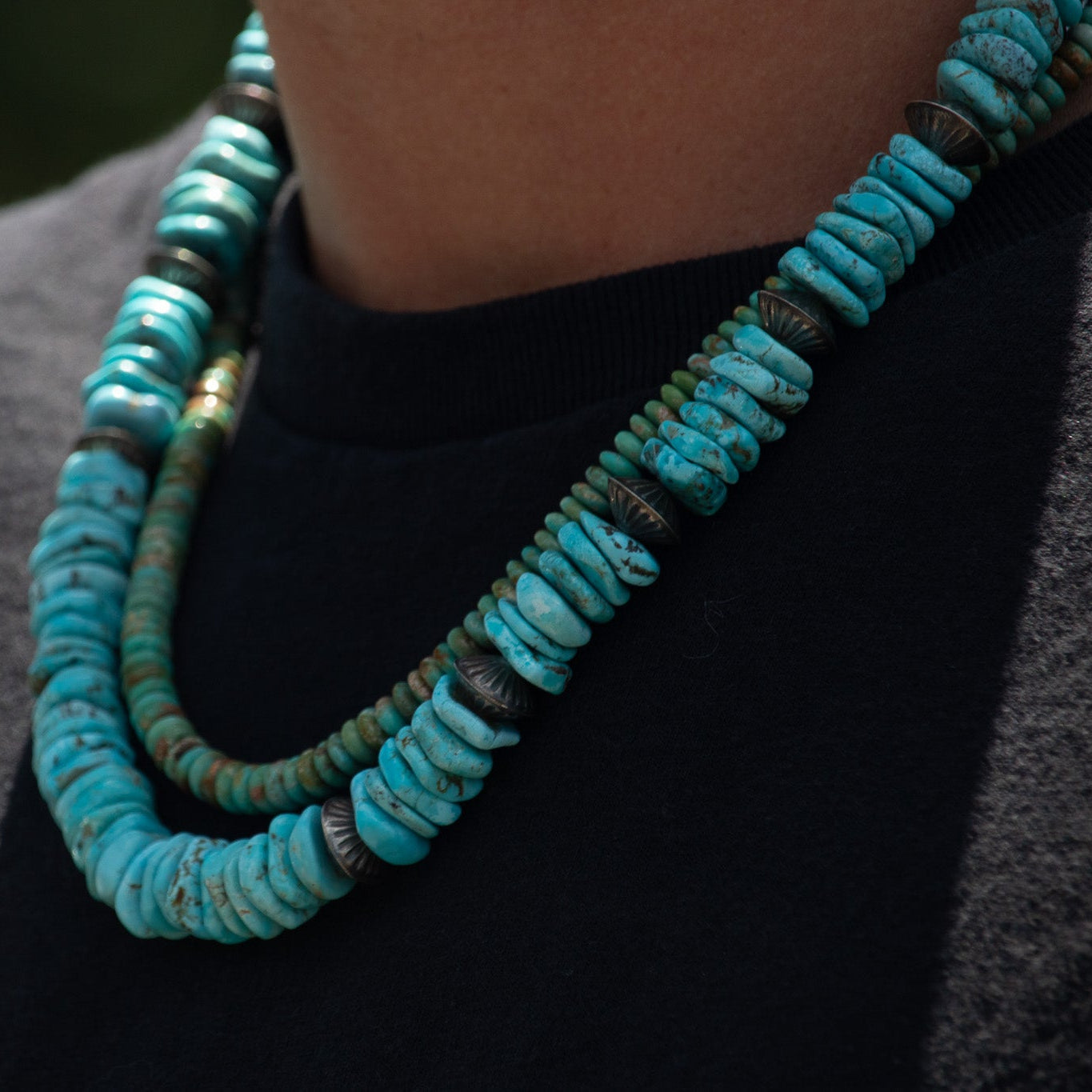 Vintage Turquoise Pearl Fluted Sterling Silver Necklace