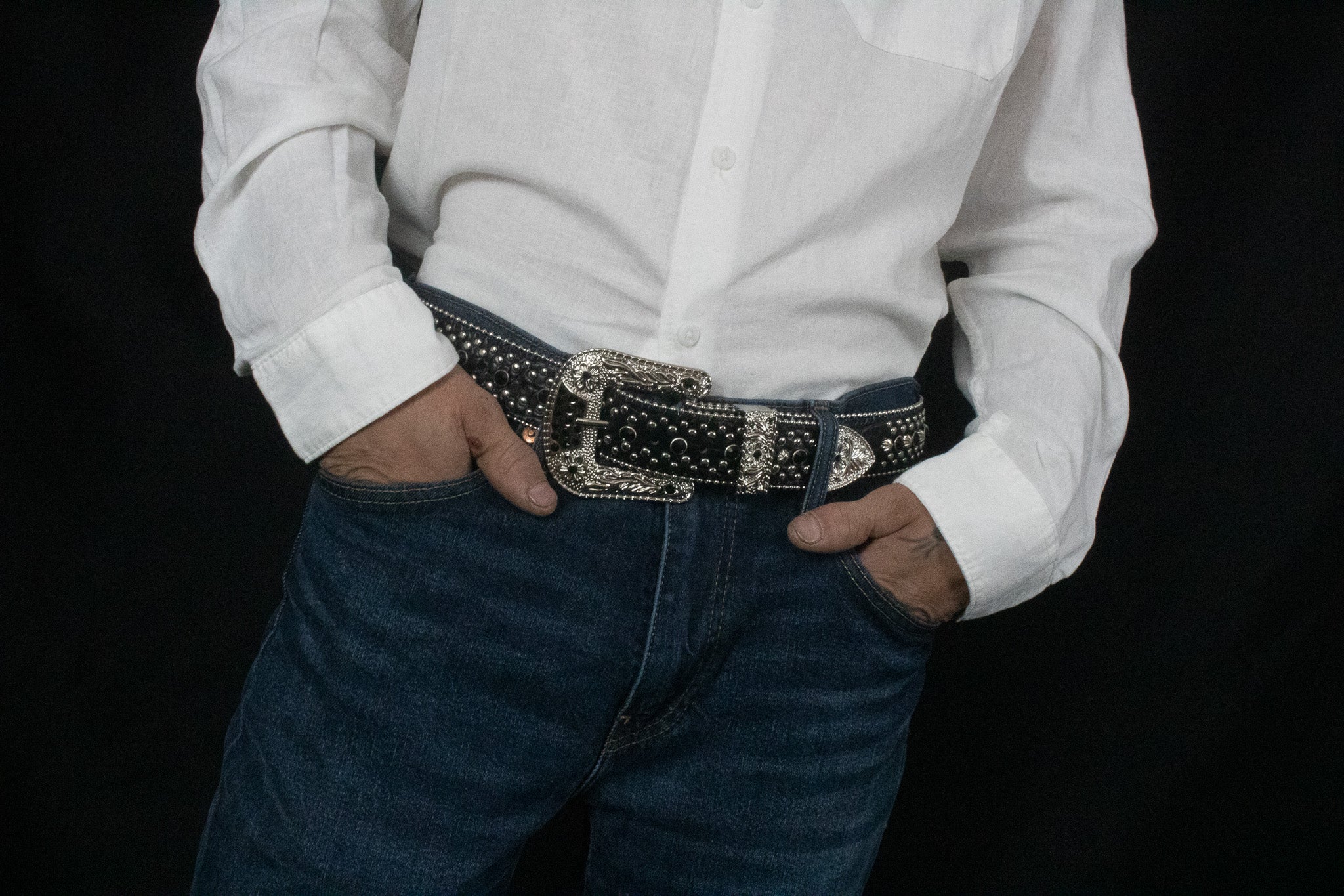 Black leather and Rhinestone Belt