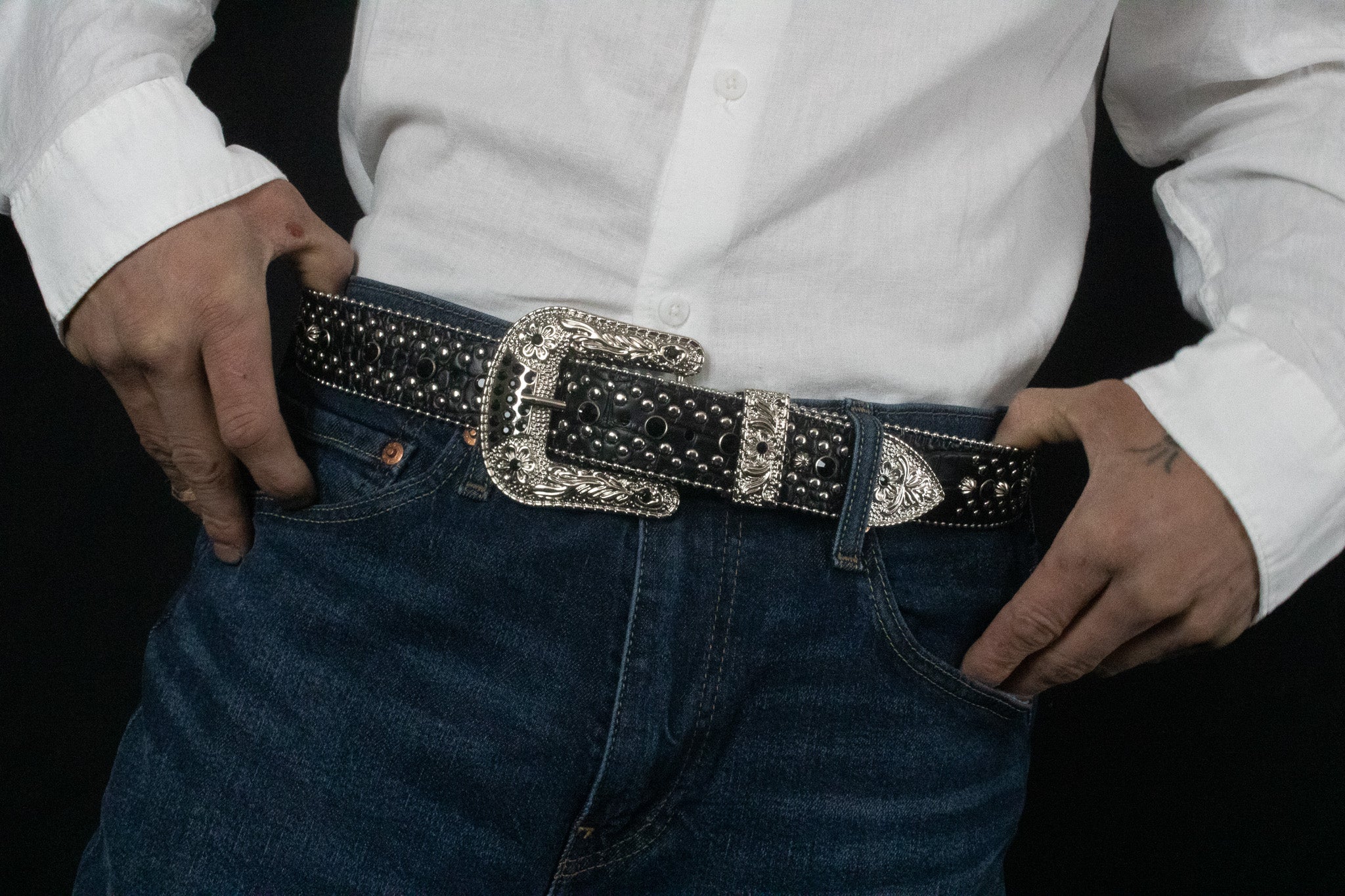 Black leather and Rhinestone Belt