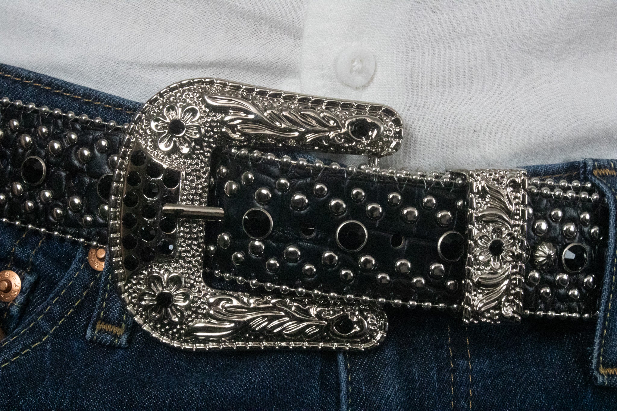 Black leather and Rhinestone Belt