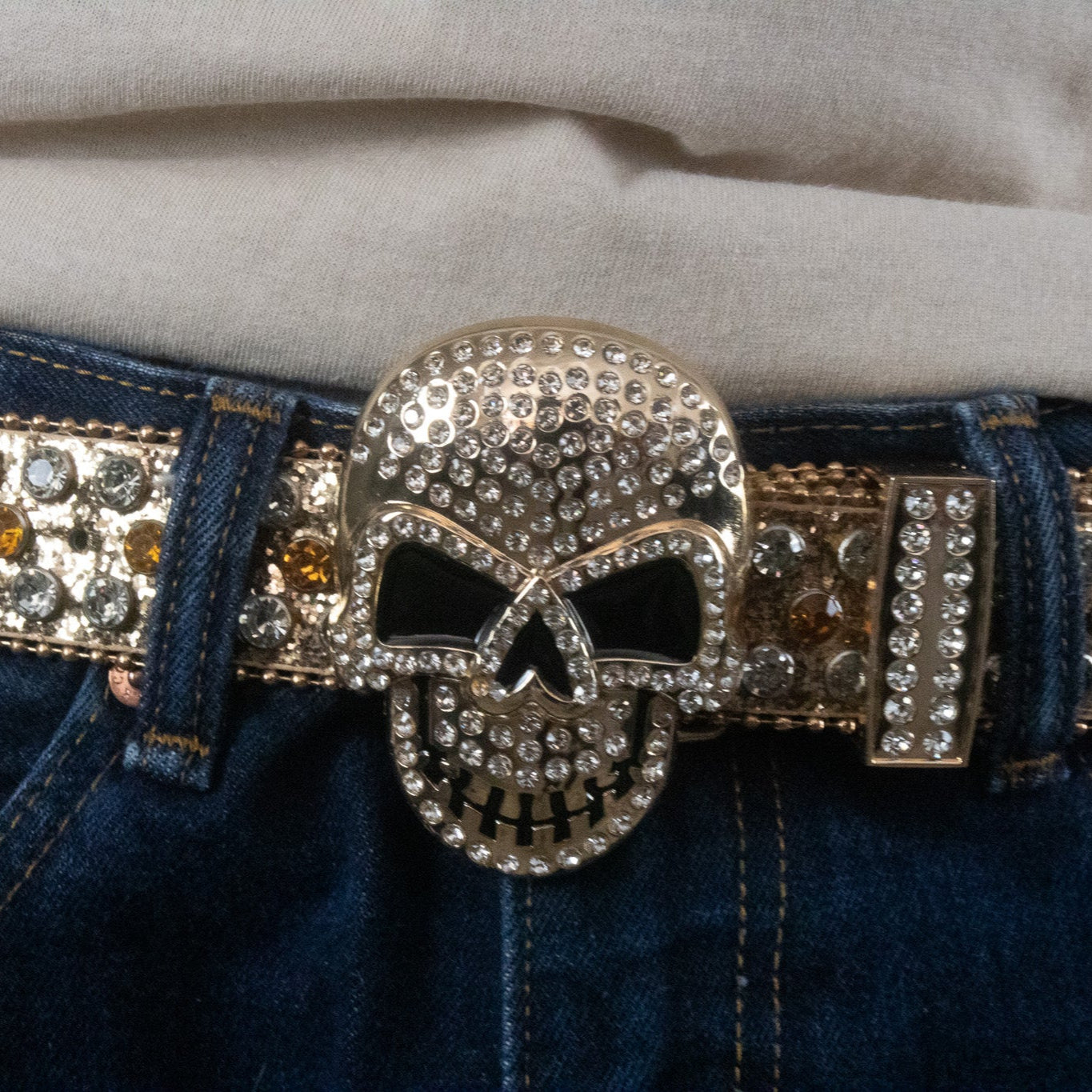 Golden Skull Sequin Inlaid Rhinestone Belt