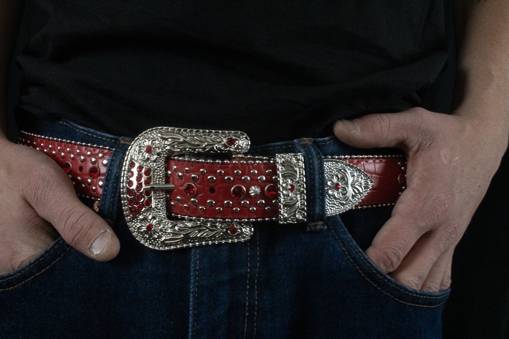 Red Western Rhinestone Belt