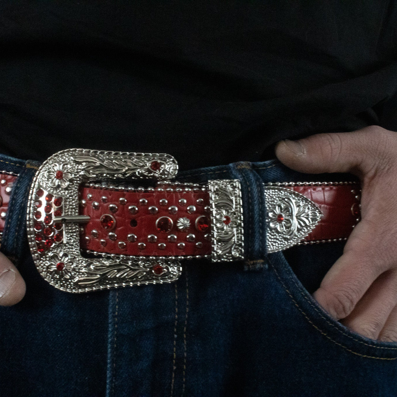 Red Western Rhinestone Belt