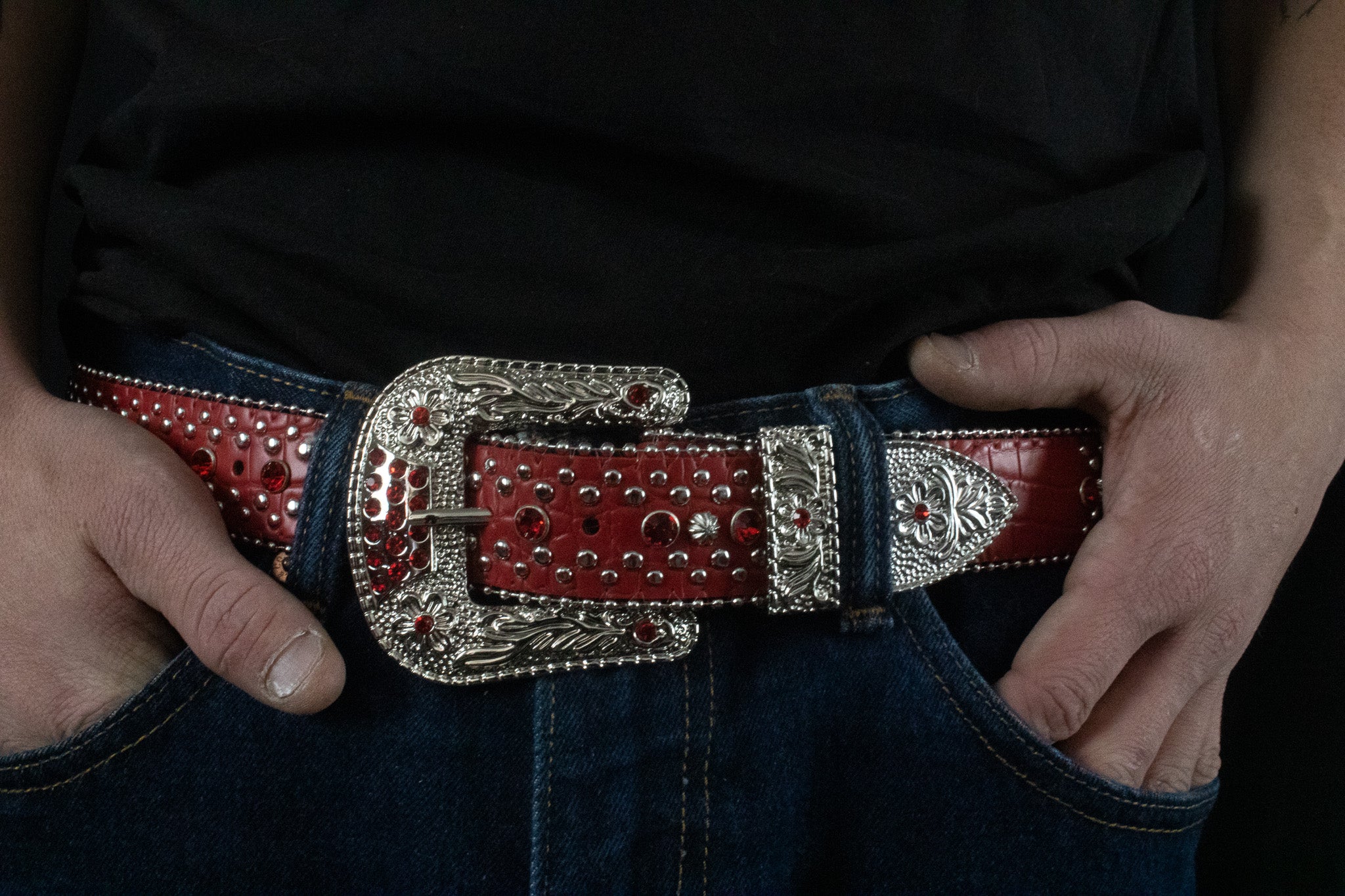 Red Western Rhinestone Belt