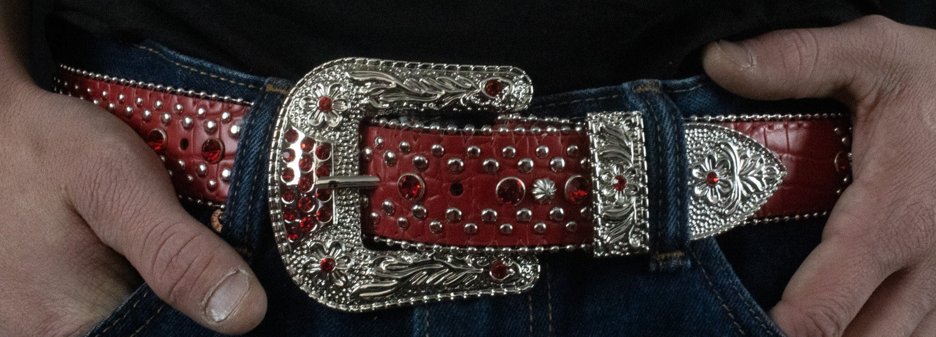 Red Western Rhinestone Belt