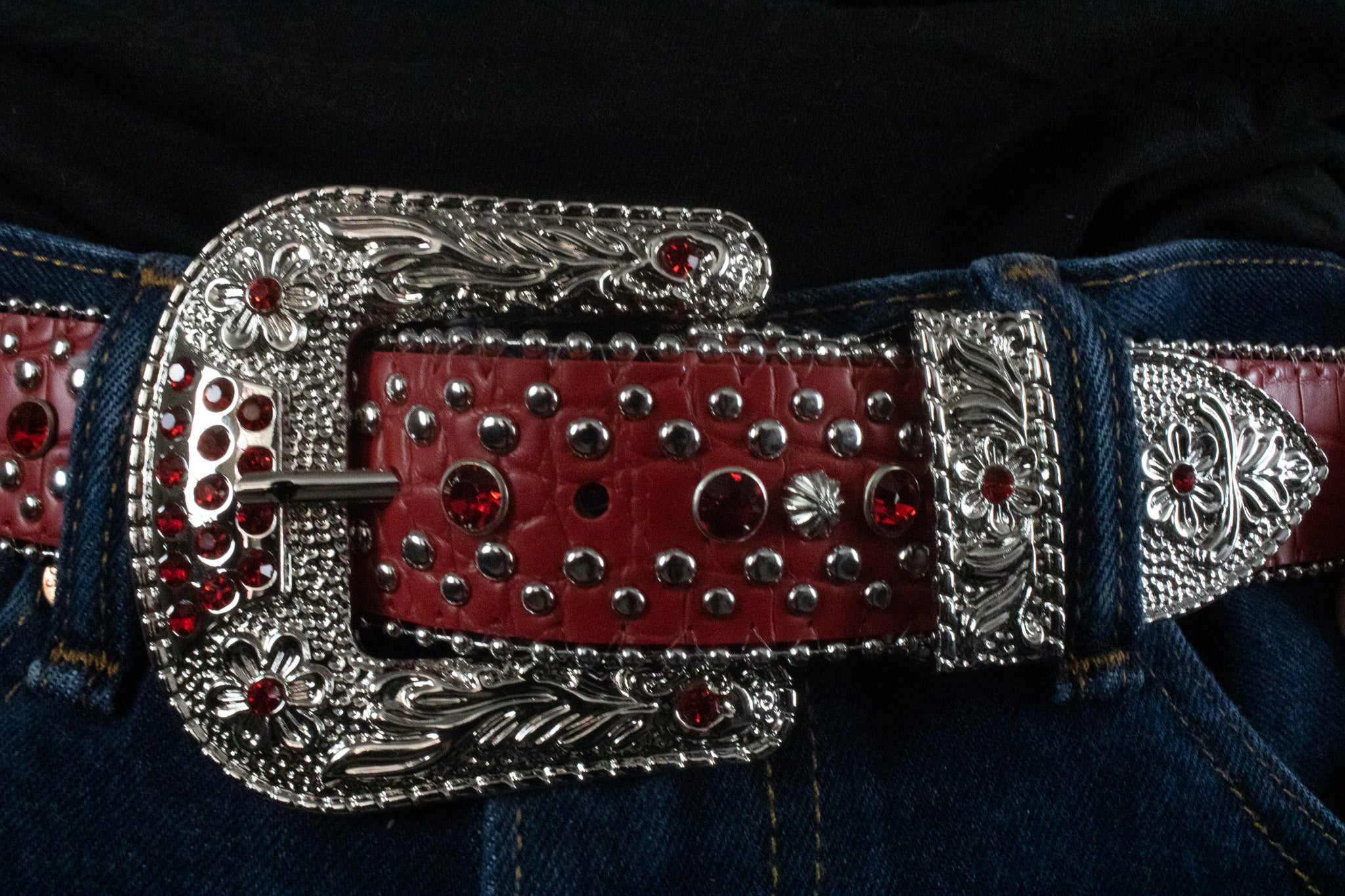 Red Western Rhinestone Belt