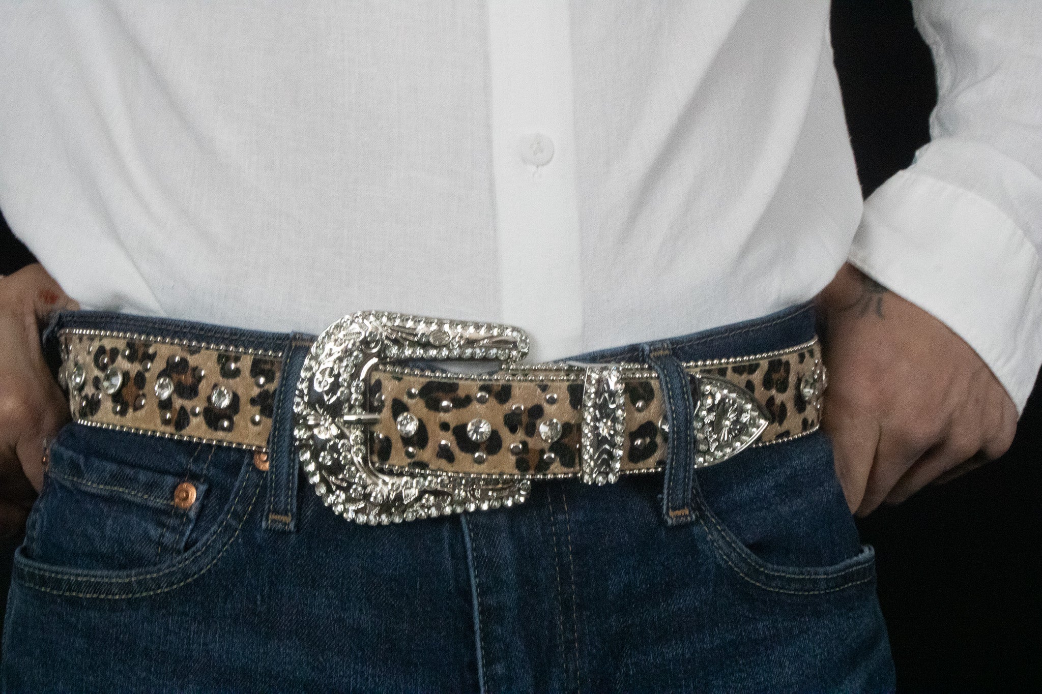 Leopard Print Rhinestone Belt