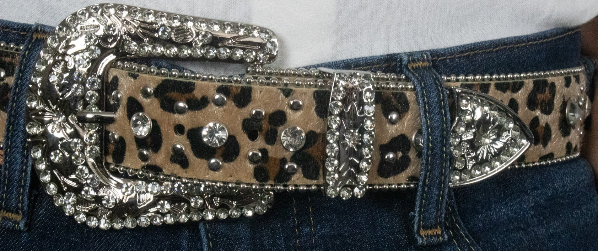 Leopard Print Rhinestone Belt