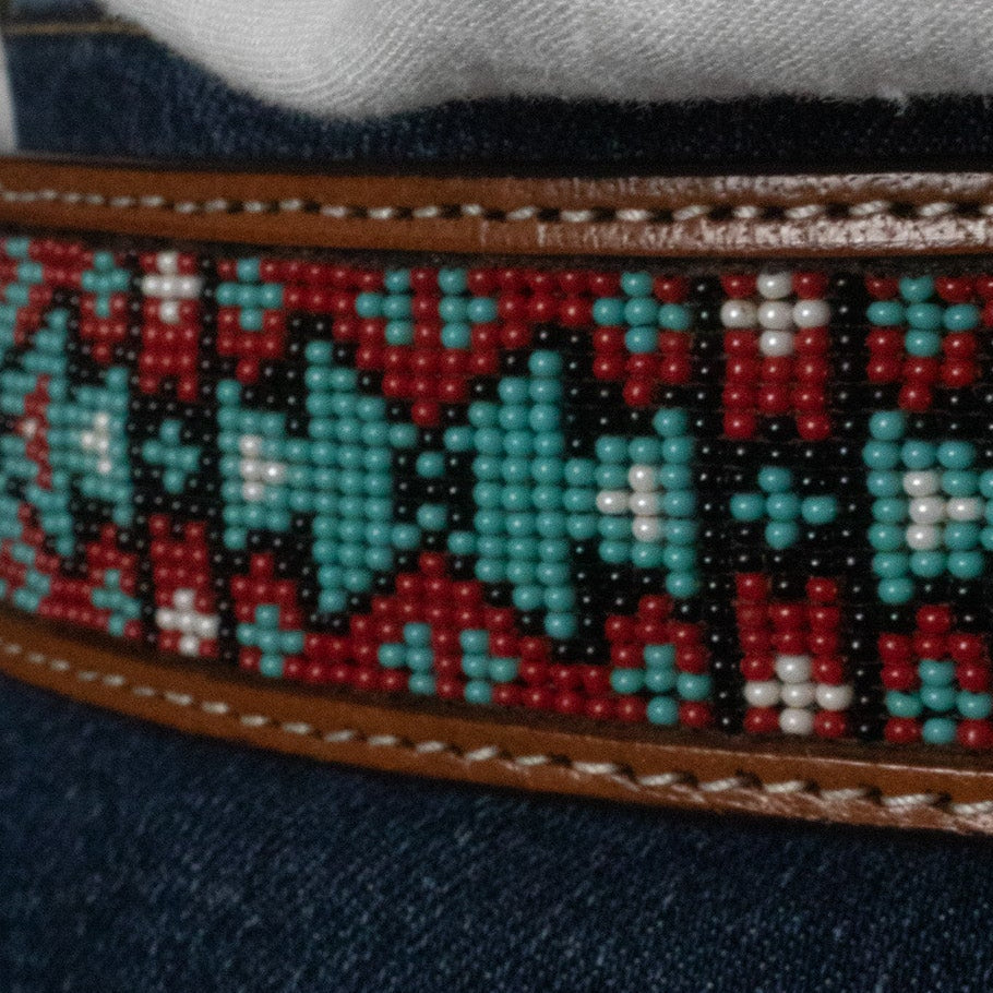 Brown Leather Belt with Inlaid Bead Work