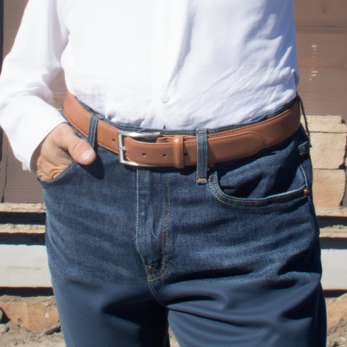 BrooksBrothers Genuine Brown Leather Belt with Silver Buckle