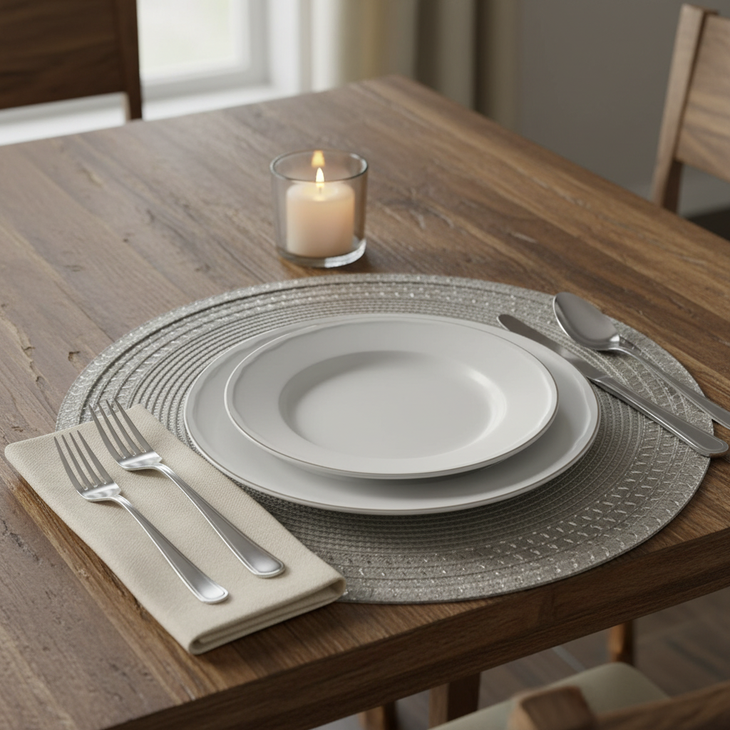 Set of 6 Elegant Silver-Gray Round Placemats