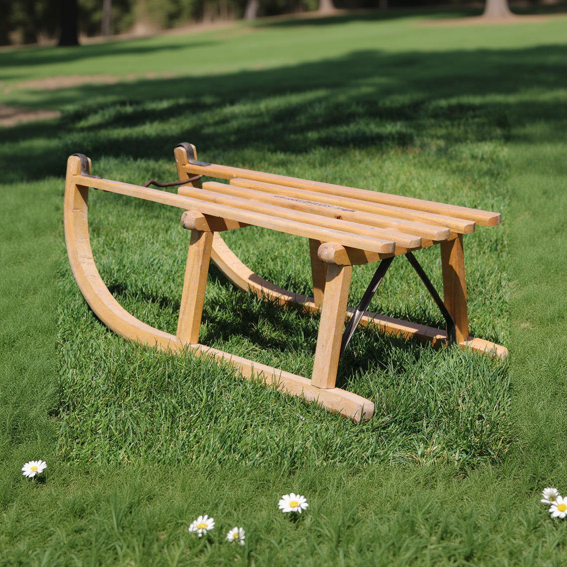 Vintage Erb Rodel Davos Wood Sled Iron Runners