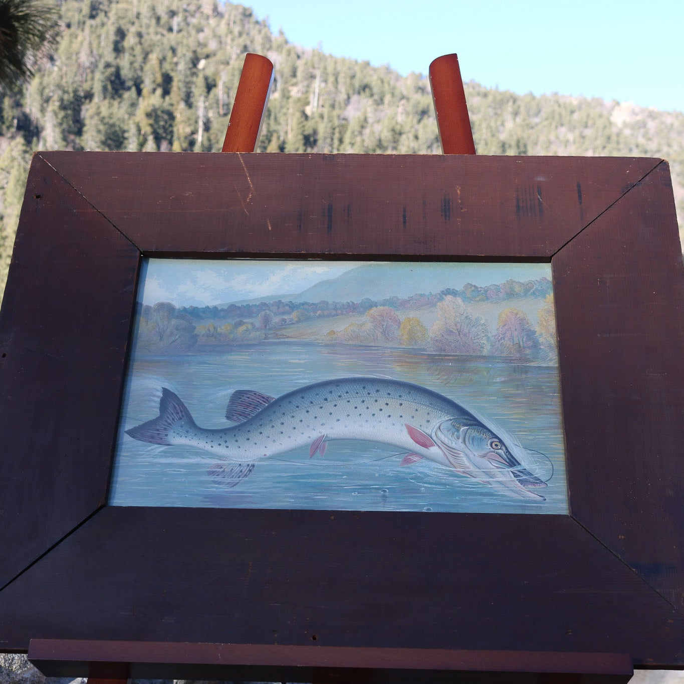 Samuel A Kilbourne "Northern Pike Hooked" Antique Framed Chromolithograph
