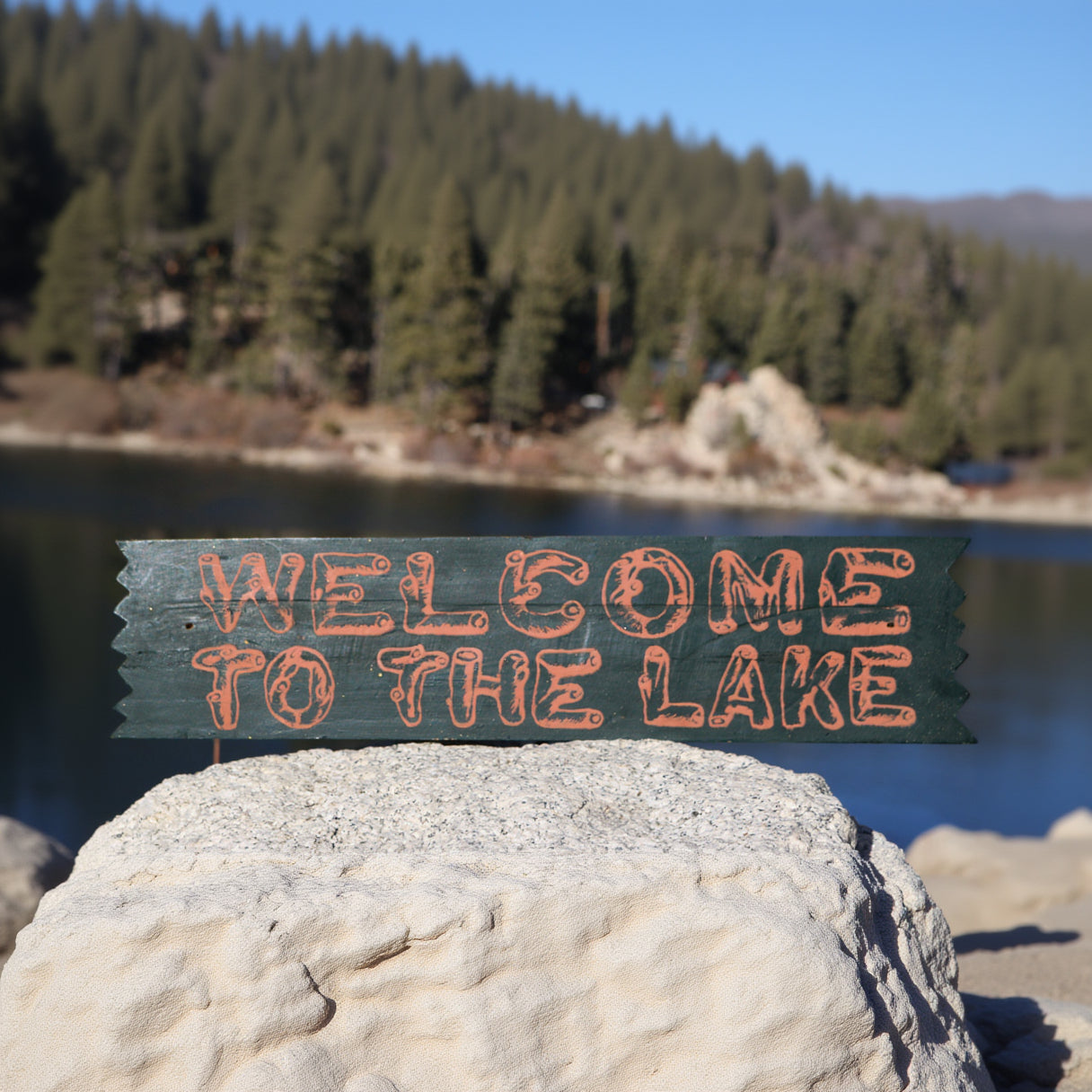 'Welcome to the Lake' wood sign