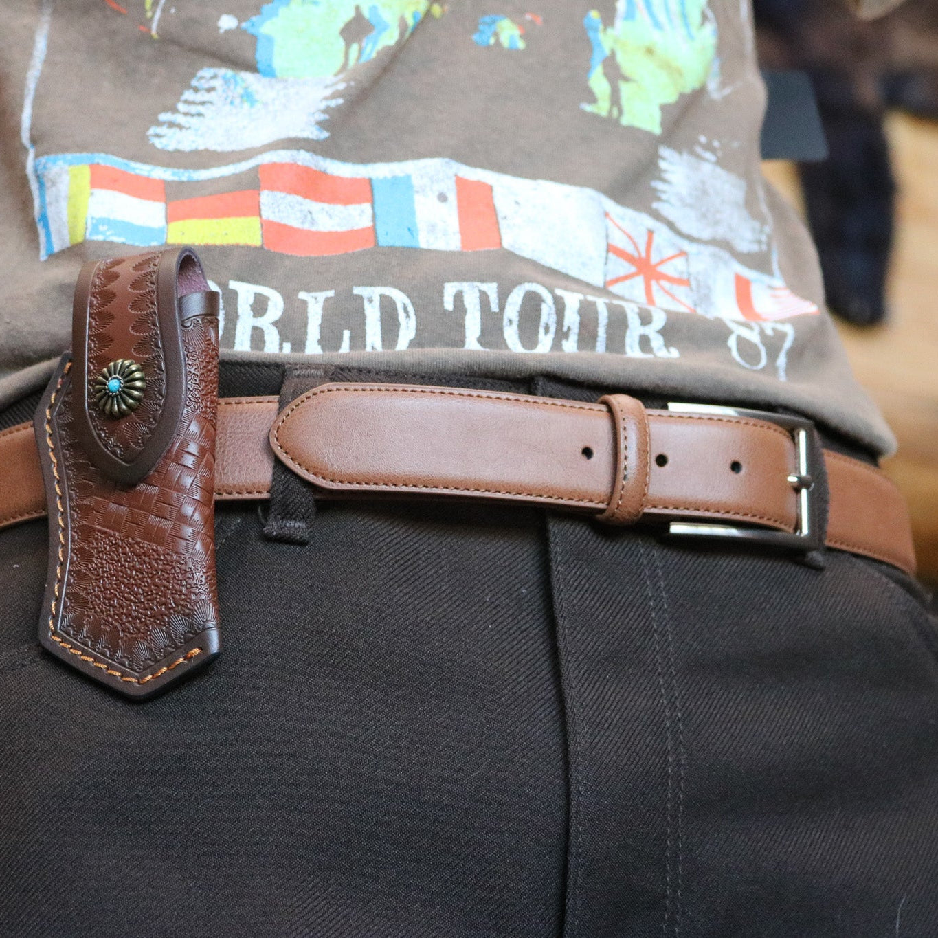 Brown Leather Belt With Metal Buckle