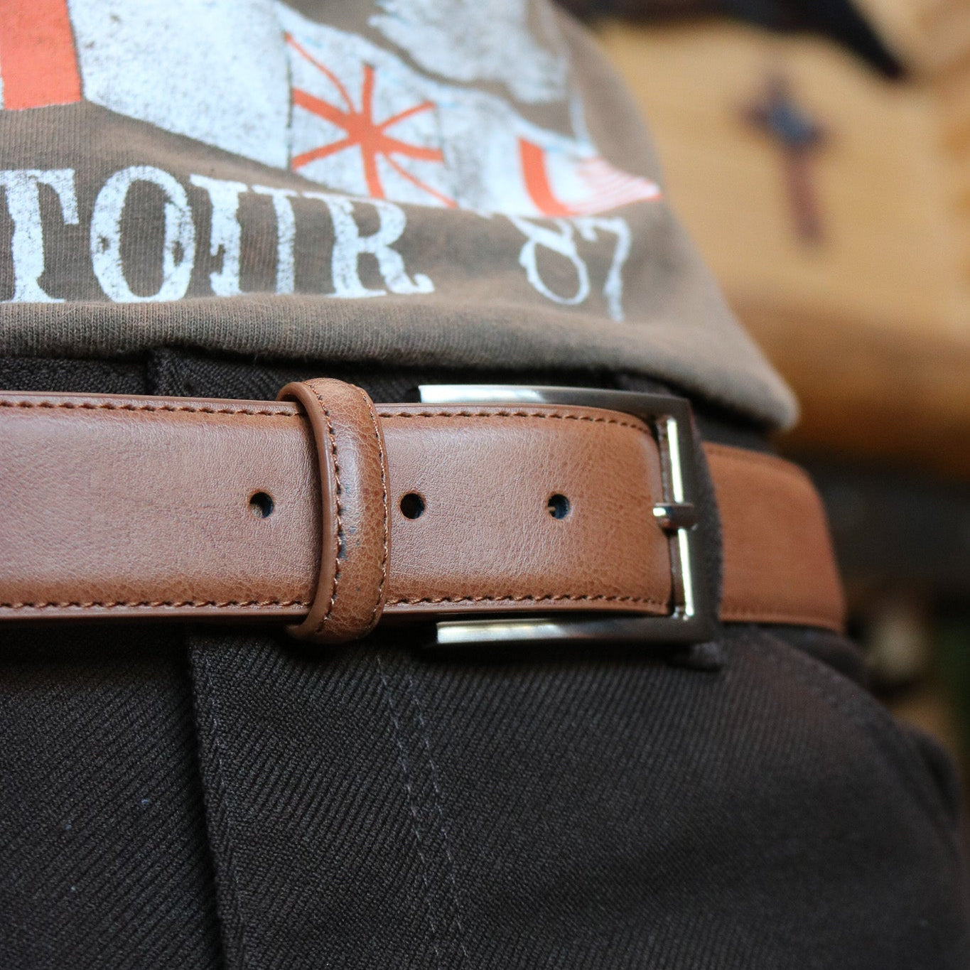 BrooksBrothers Genuine Brown Leather Belt with Silver Buckle