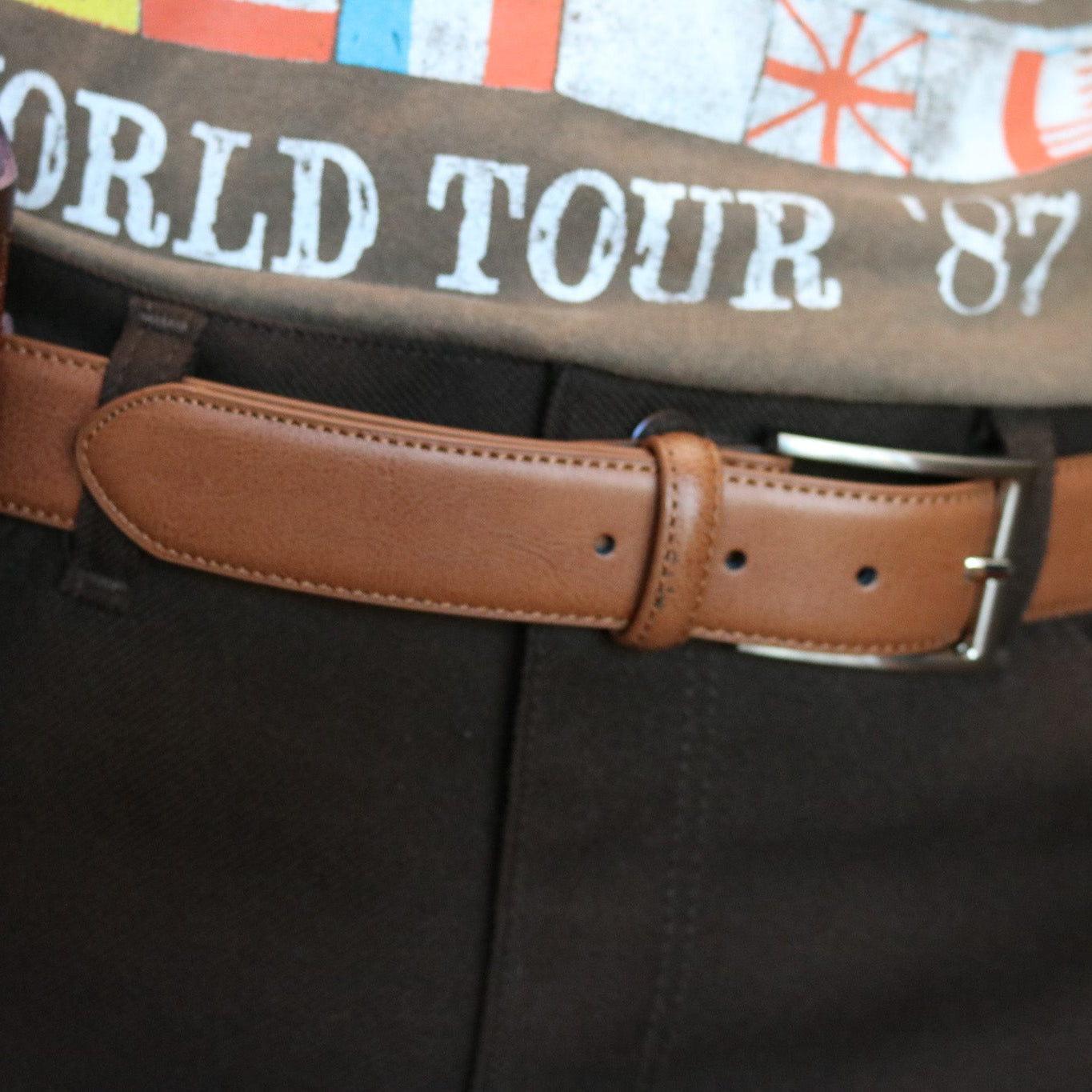 BrooksBrothers Genuine Brown Leather Belt with Silver Buckle