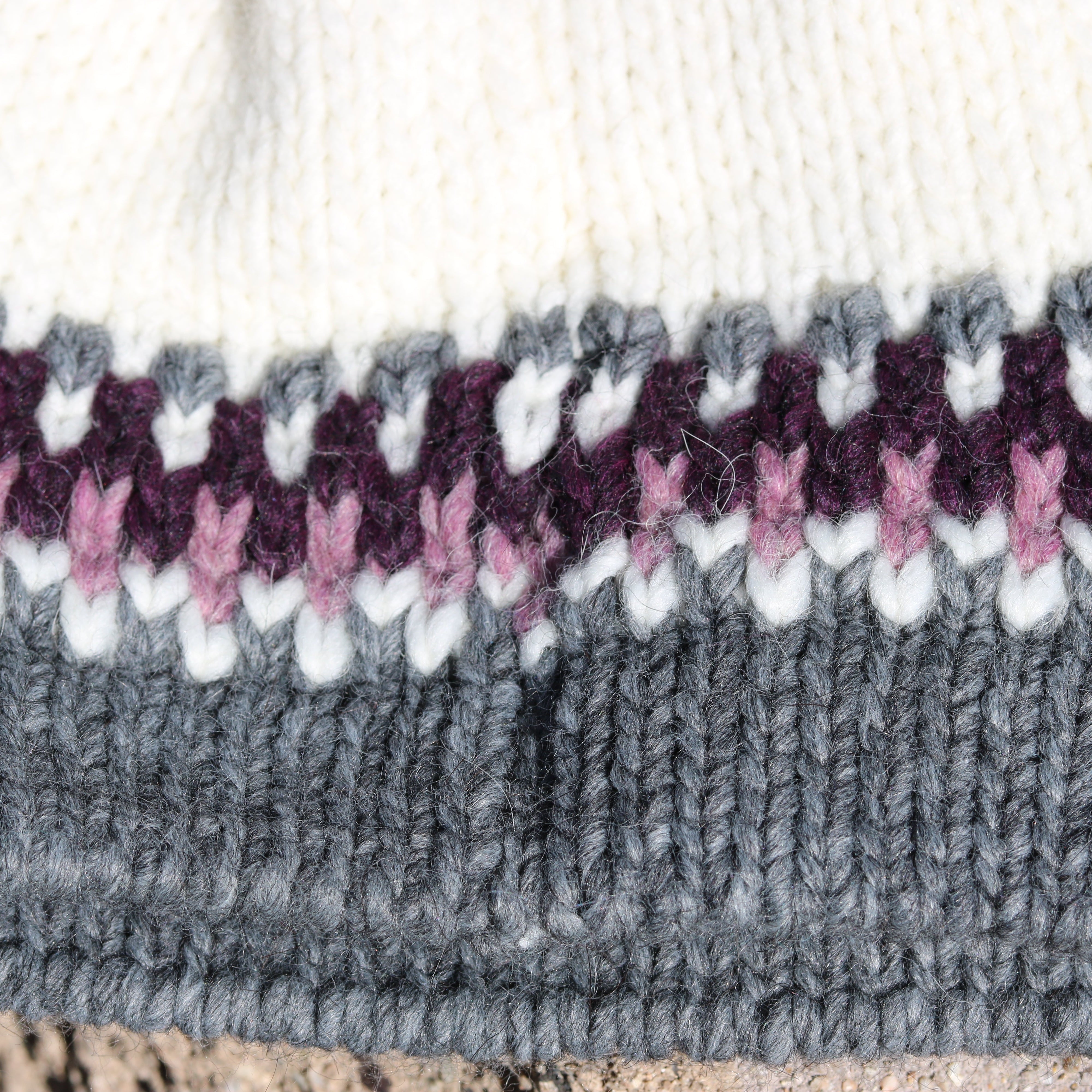 Gelso Bianco Crochet Faux Fur Pompom Beanie White and Lilac