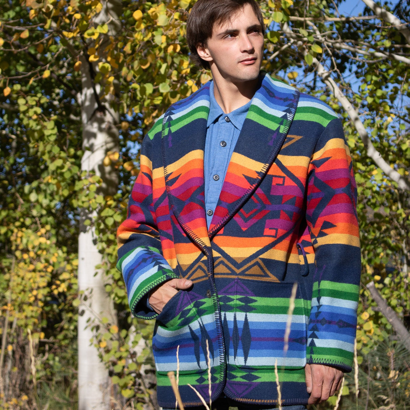pendleton rainbow wool jacket medium southwestern aztec made in usa coat