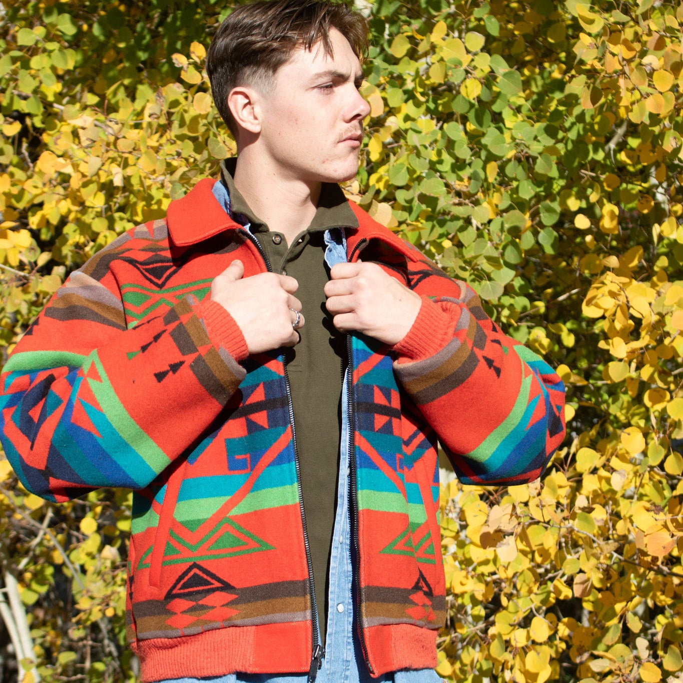 pendleton western wool jacket large red aztec made in usa bomber coat