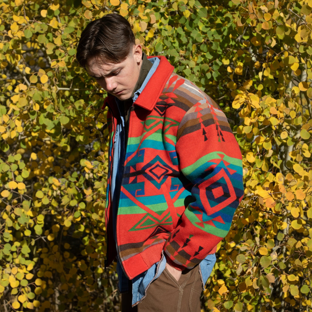 Pendleton Western Wool Jacket Large Made in USA Aztec Bomber Southwestern Red Coat