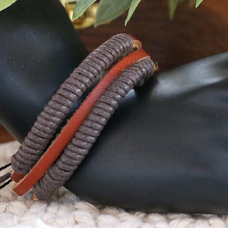 Leather Twisted Rope Adjustable Bracelet