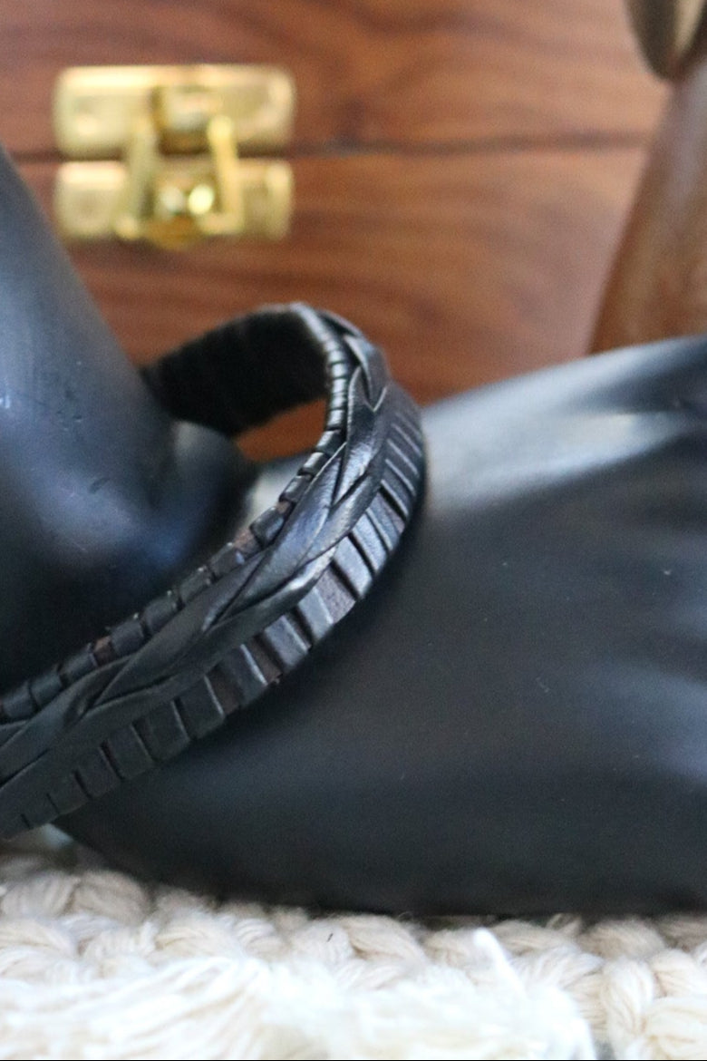 Black Soft Leather and Jute Cord Undone Braided Adjustable Bracelet