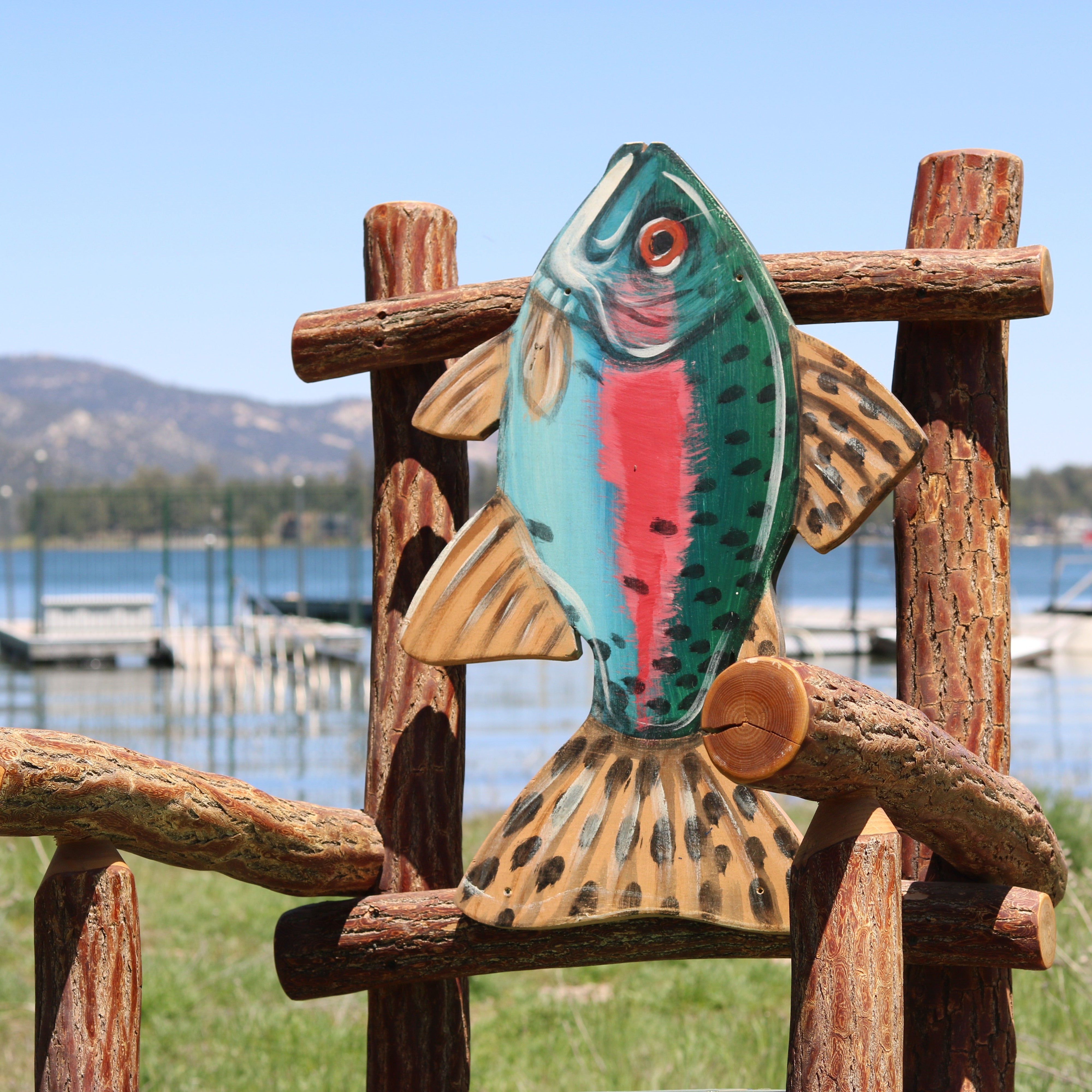 Natural Log Chair with a Rainbow Trout Back