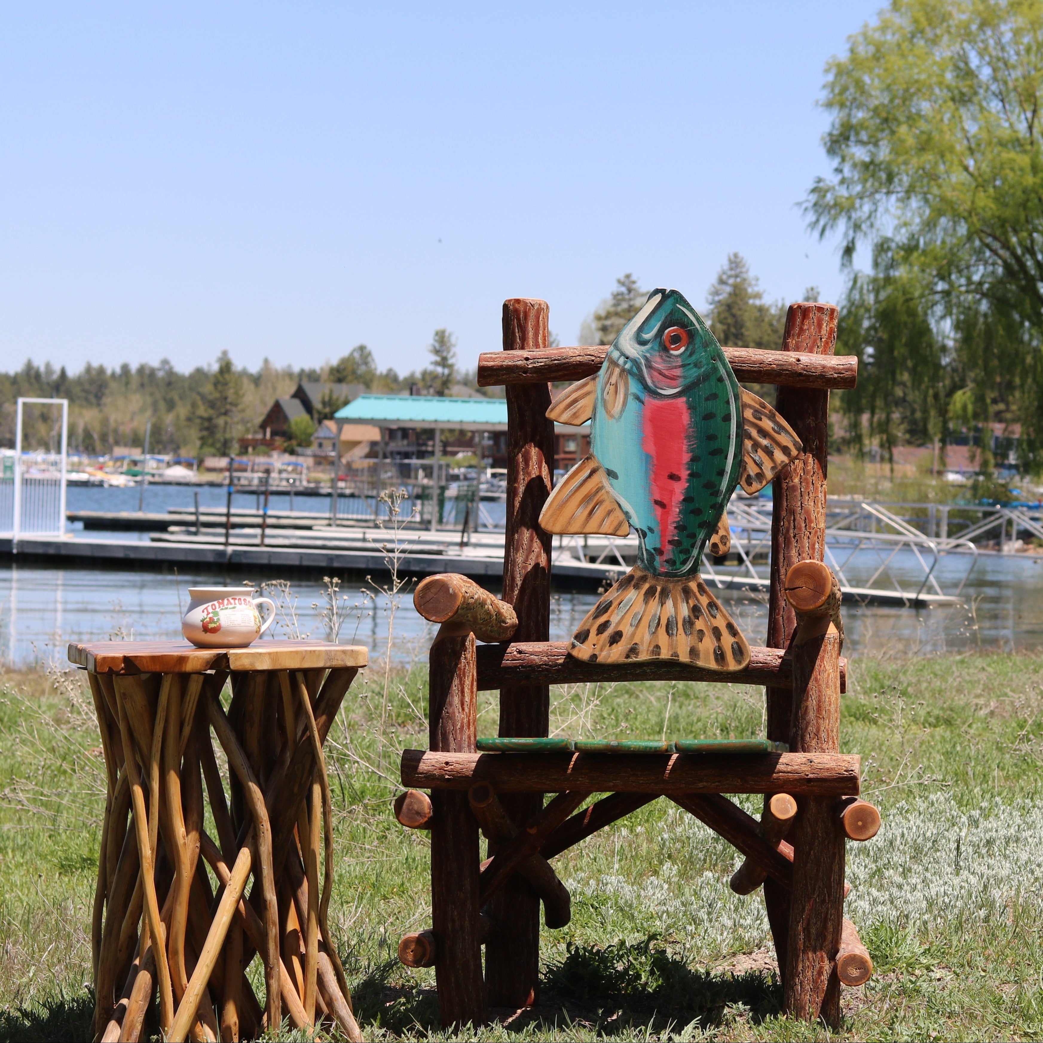 Natural Log Chair with a Rainbow Trout Back