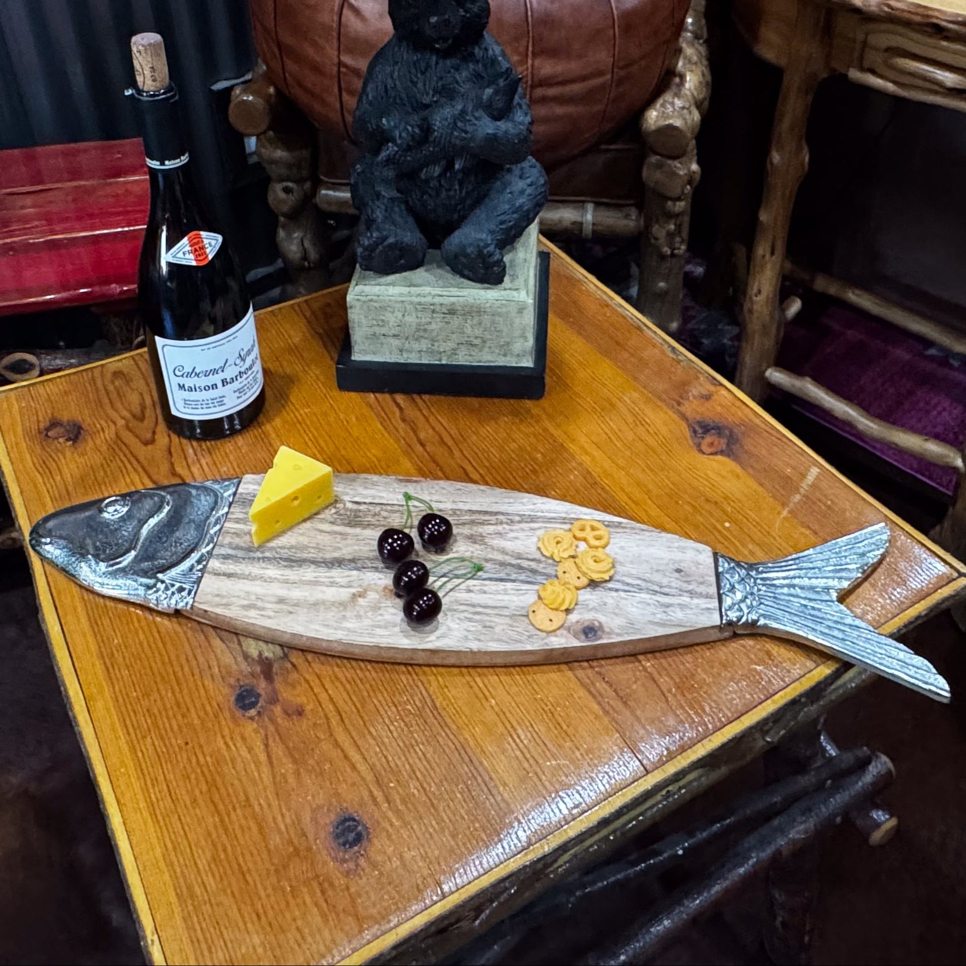Beautiful Sardine Collection Wood and Pewter Fish Charcuterie Platter