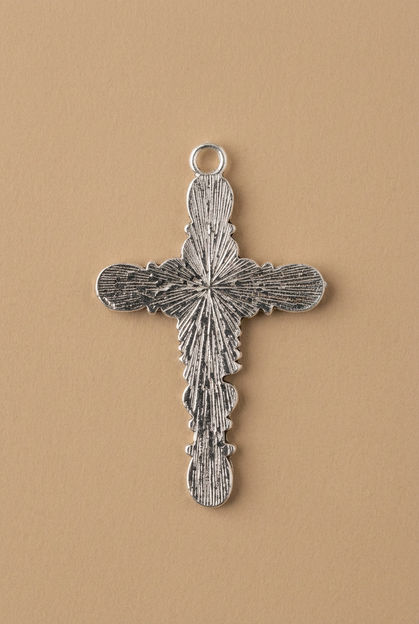 Five-Stone Turquoise Cross Necklace with Silver Scrollwork
