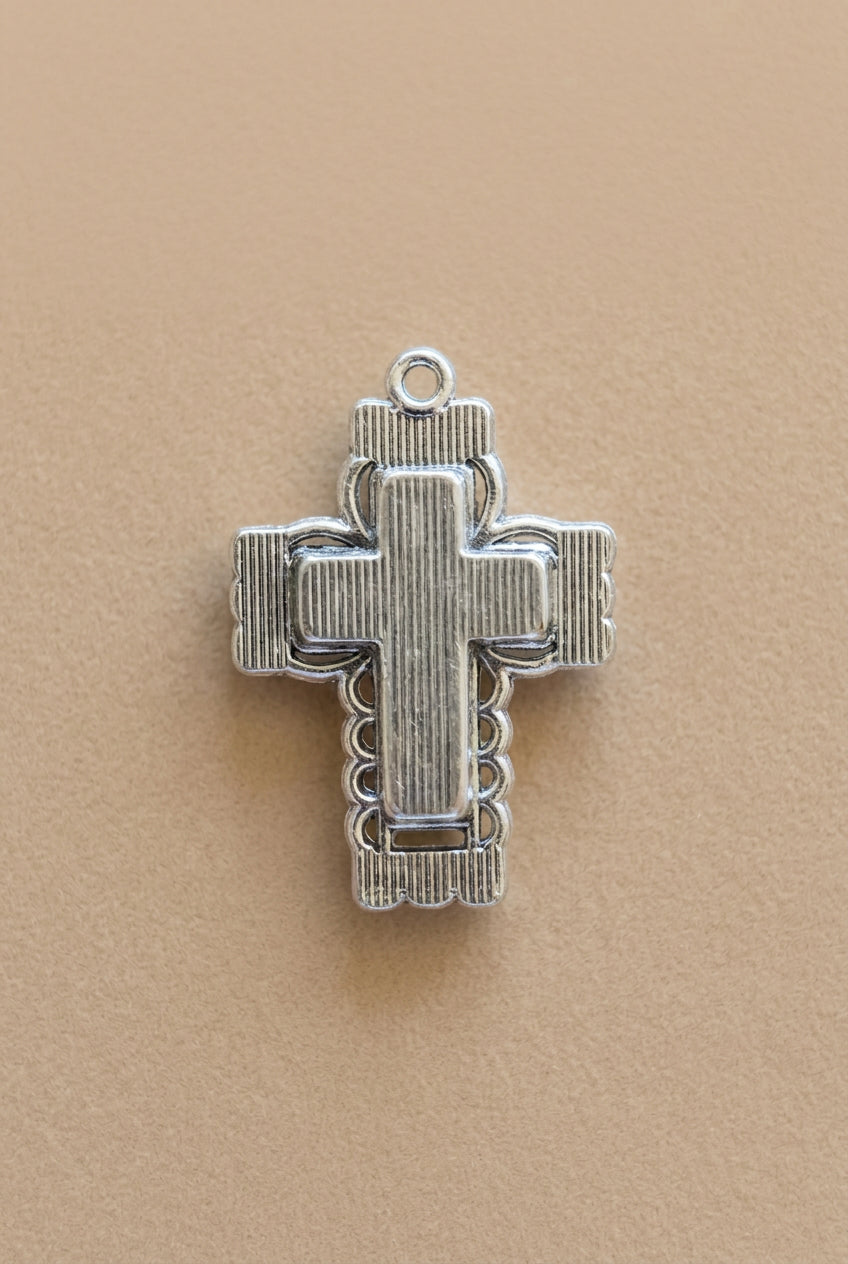 Turquoise Cross Necklace with Geometric Silver-Tone Frame