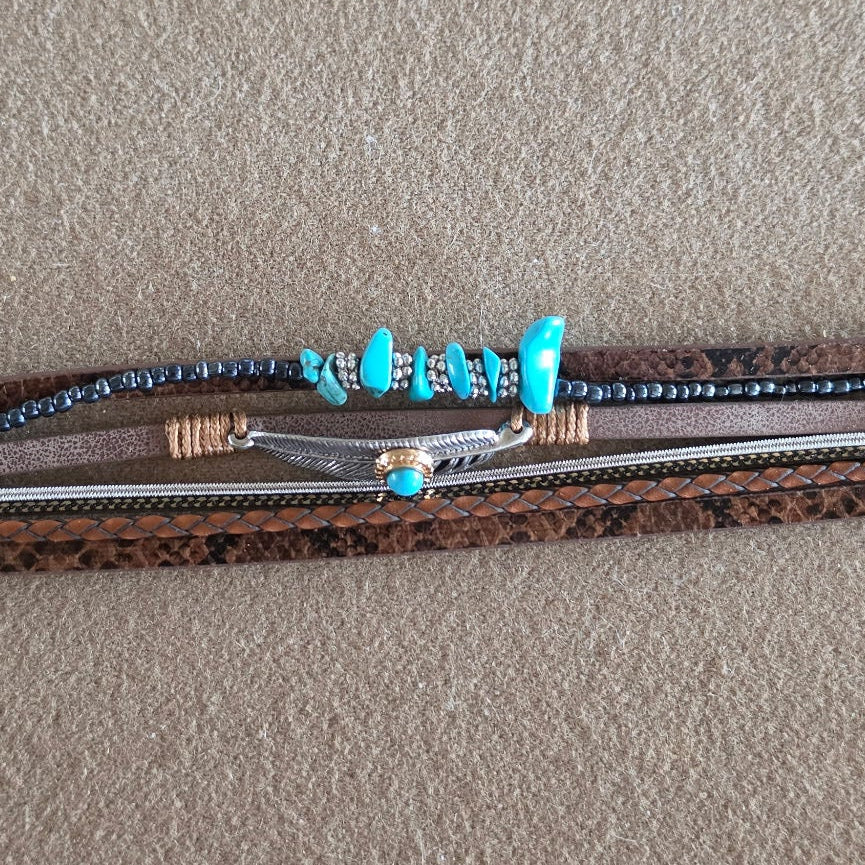 Turquoise & Brown Multilayer Boho Bracelet
