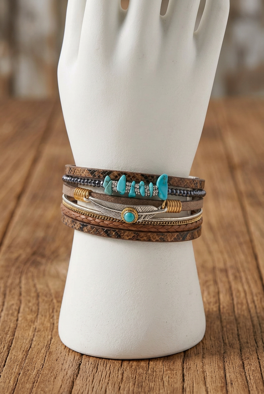Turquoise & Brown Multilayer Boho Bracelet