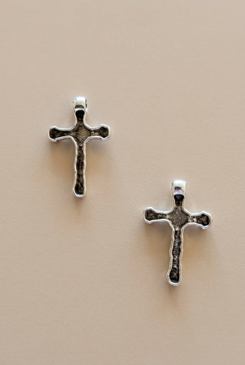 Beautiful Textured Cross Necklace with Turquoise-Color Center Stone