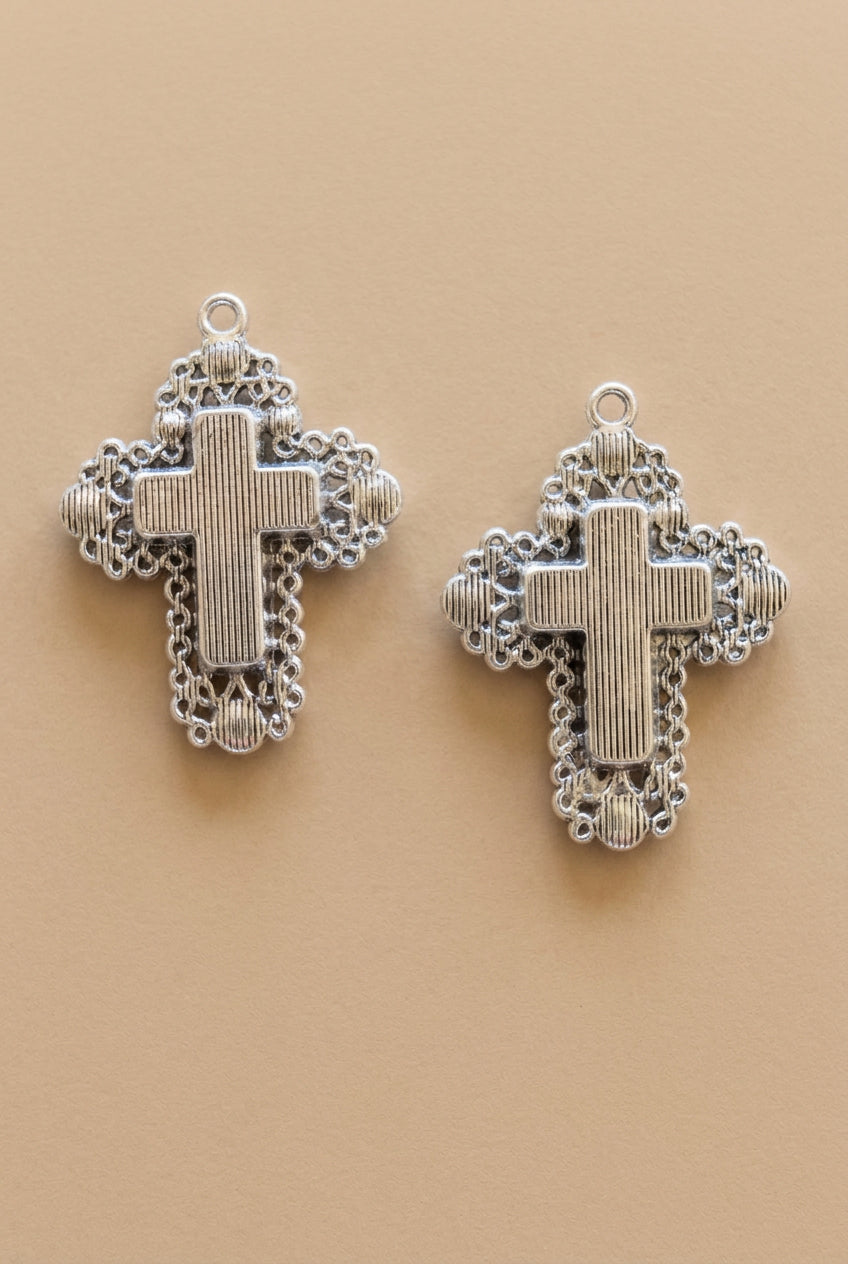 Turquoise Cross Pendant Necklace with Ornate Filigree