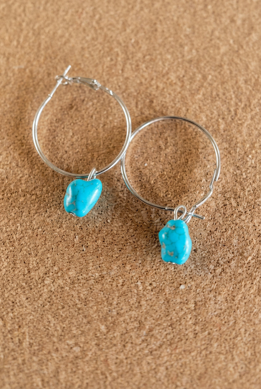 Turquoise Nugget Hoop Earrings