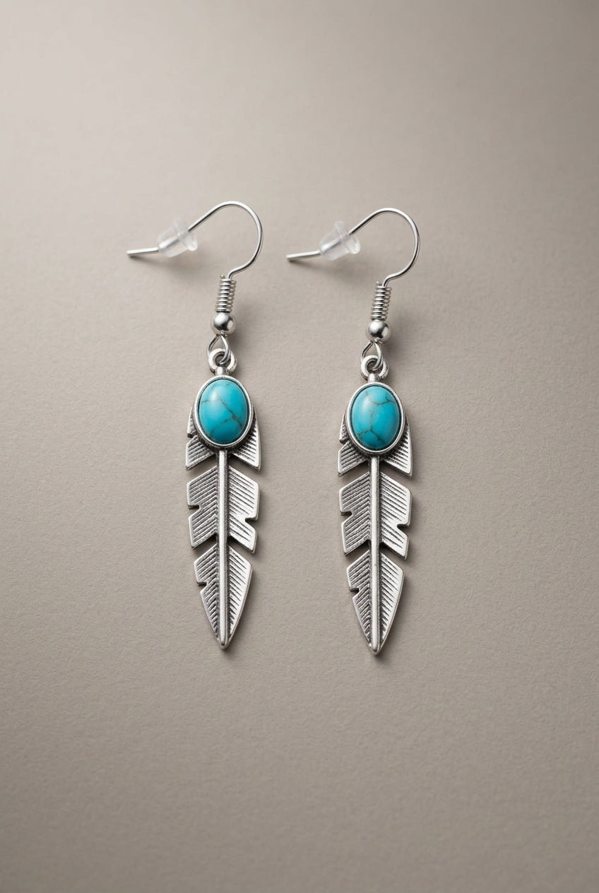 Turquoise Feather Drop Earrings