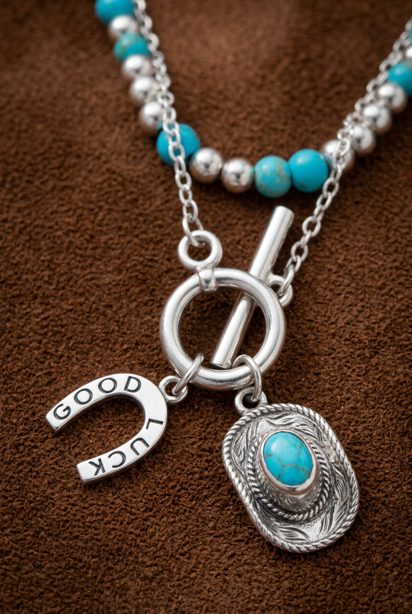 Southwestern Turquoise-Style 4-Layer Necklace Set – Silver-Tone